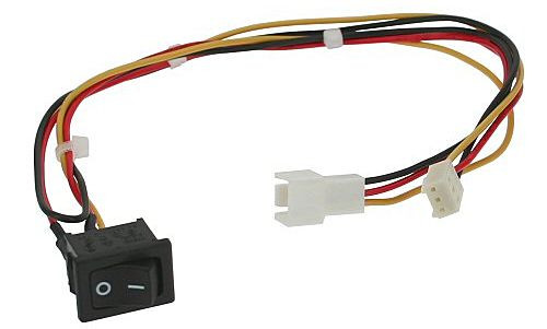 Stromversorgungskabel 3polig Molex mit Schalter Stecker an Buchse, Lüfterkabelverlängerung